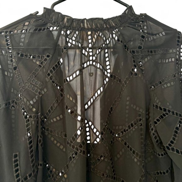 NWT Cabarello Anthropologie S Black ‘Amala’ Eyelet Long Sleeve Blouse - Picture 8 of 9